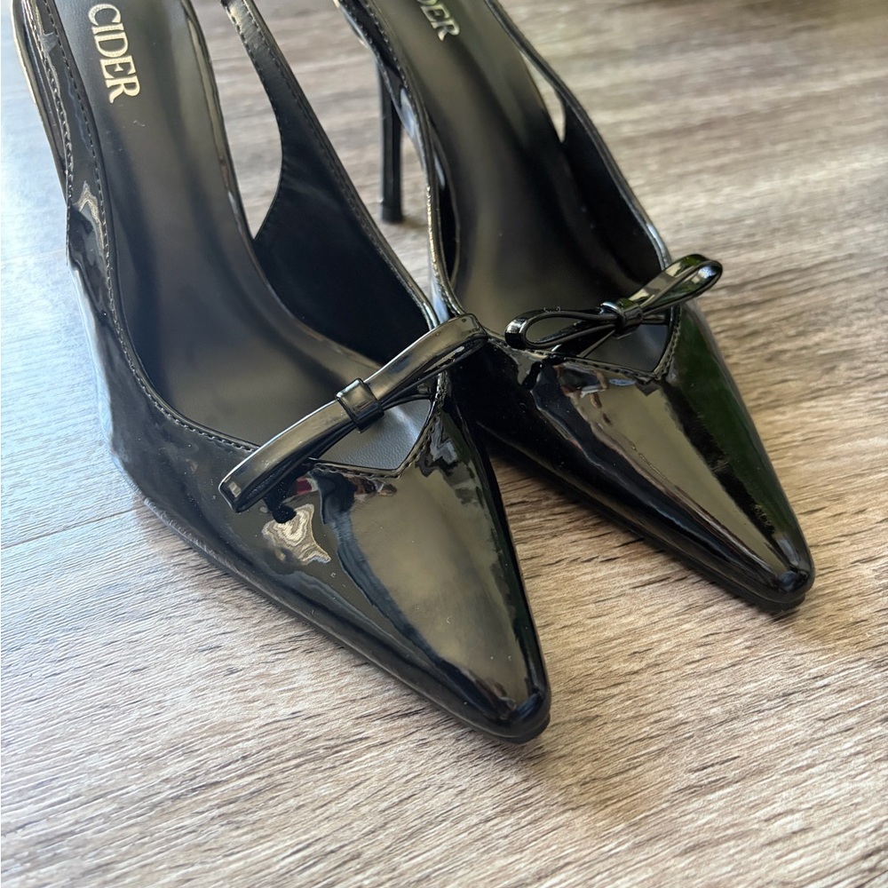 Cider Black Patent Pointed Slingback Pumps - Picture 3 of 4